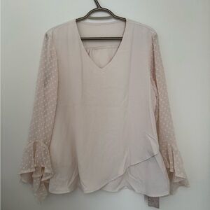 SHEIN Light Pink Blouse with Sheer Polka Dot Sleeves